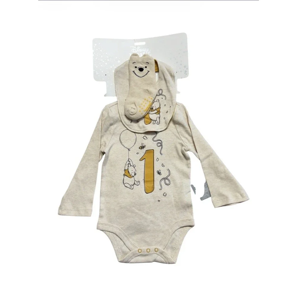 Disney Baby One Year Old Winnie The Pooh 3 Piece Outfit Cream 18-24 Month NWT